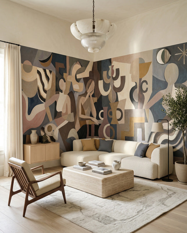 Lunar Silence Cubist Wall Mural