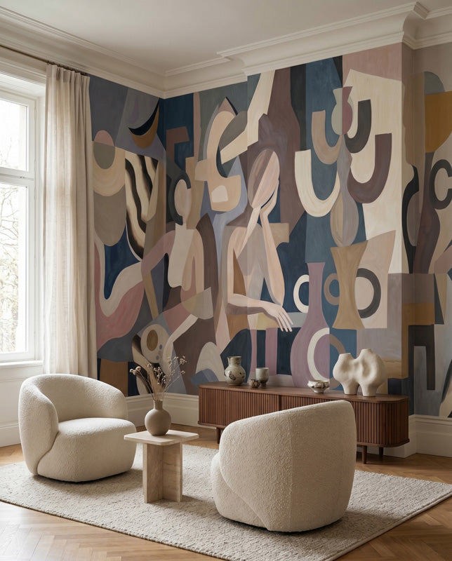 Lunar Silence Cubist Wall Mural