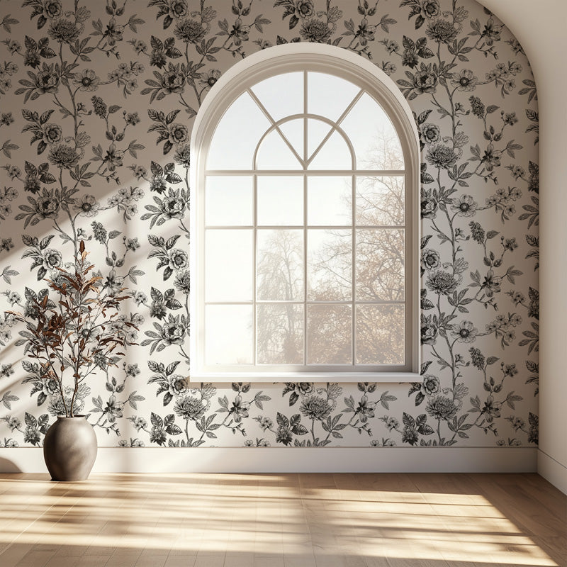 Elegant Botanical Toile Bloom Wallpaper