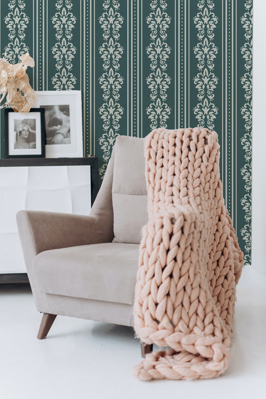 Regency Stripe Damask – Classic Wallpaper in Soft Neutrals