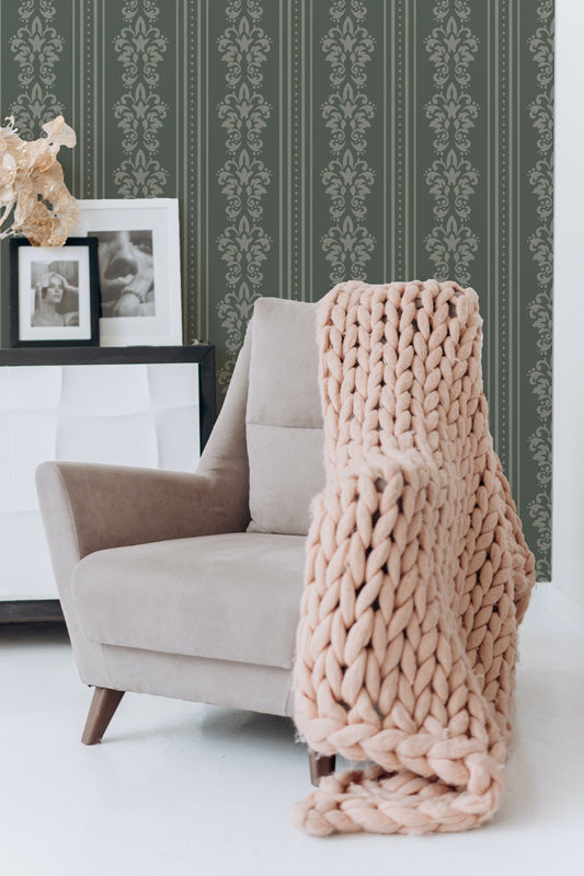 Regency Stripe Damask – Classic Wallpaper in Soft Neutrals