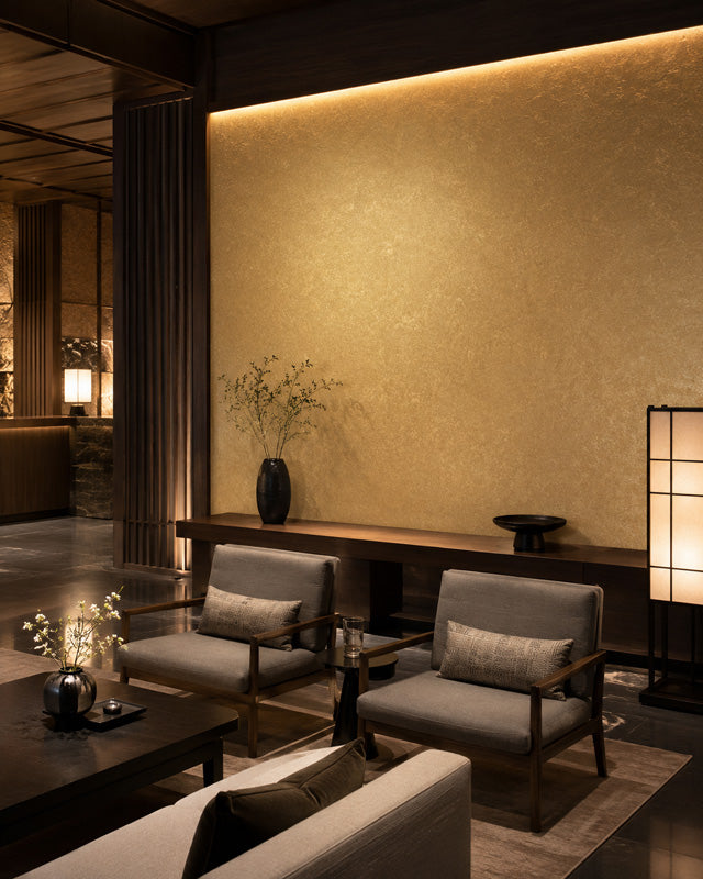 Textured Gold Brass Leaf Wallpaper Roll, handmade Japanese wallcovering by Tokiwa