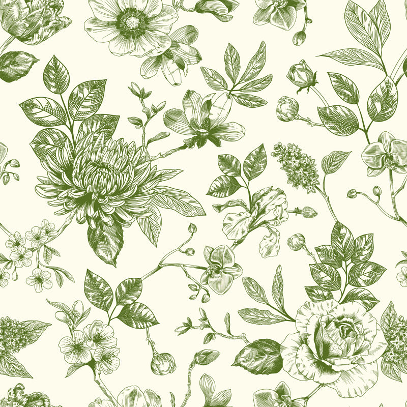 Vintage Garden Floral Toile Wallpaper