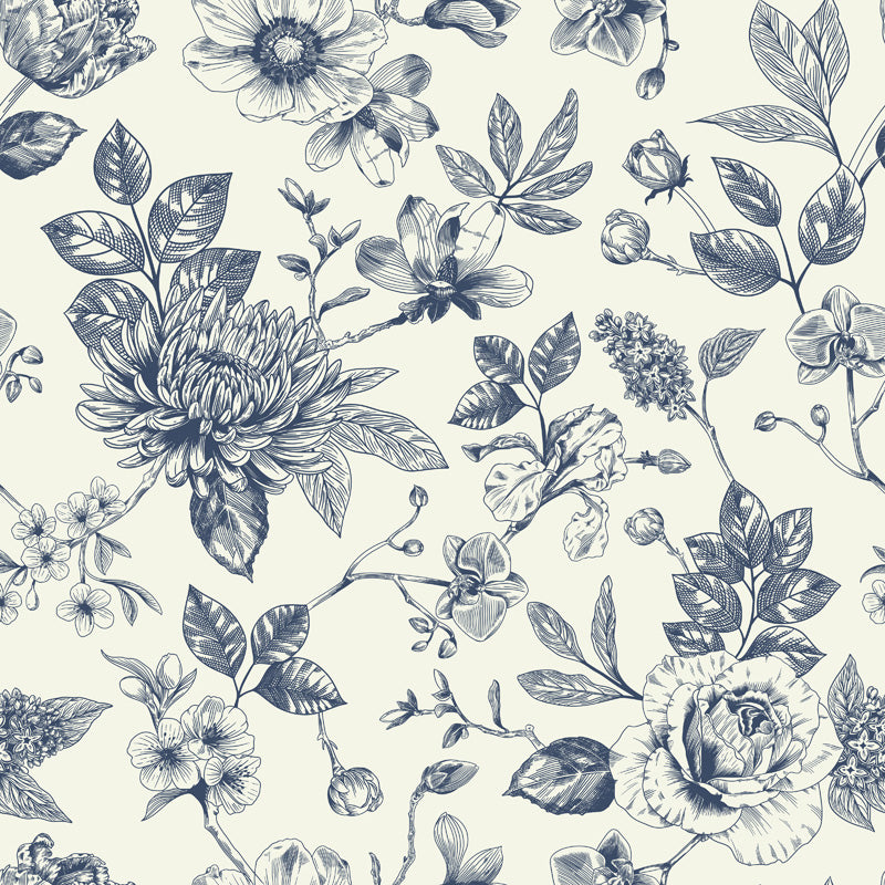 Vintage Garden Floral Toile Wallpaper