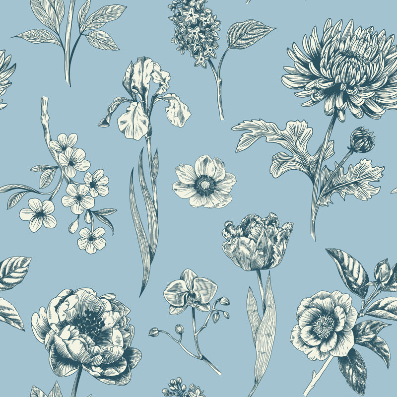 Classic Botanical Sketch Toile Wallpaper
