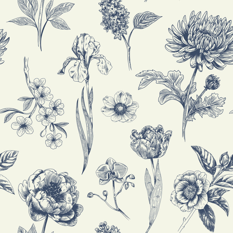 Classic Botanical Sketch Toile Wallpaper