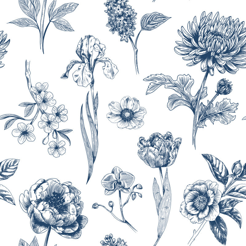 Classic Botanical Sketch Toile Wallpaper