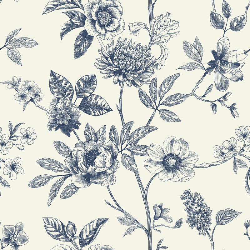 Elegant Botanical Toile Bloom Wallpaper