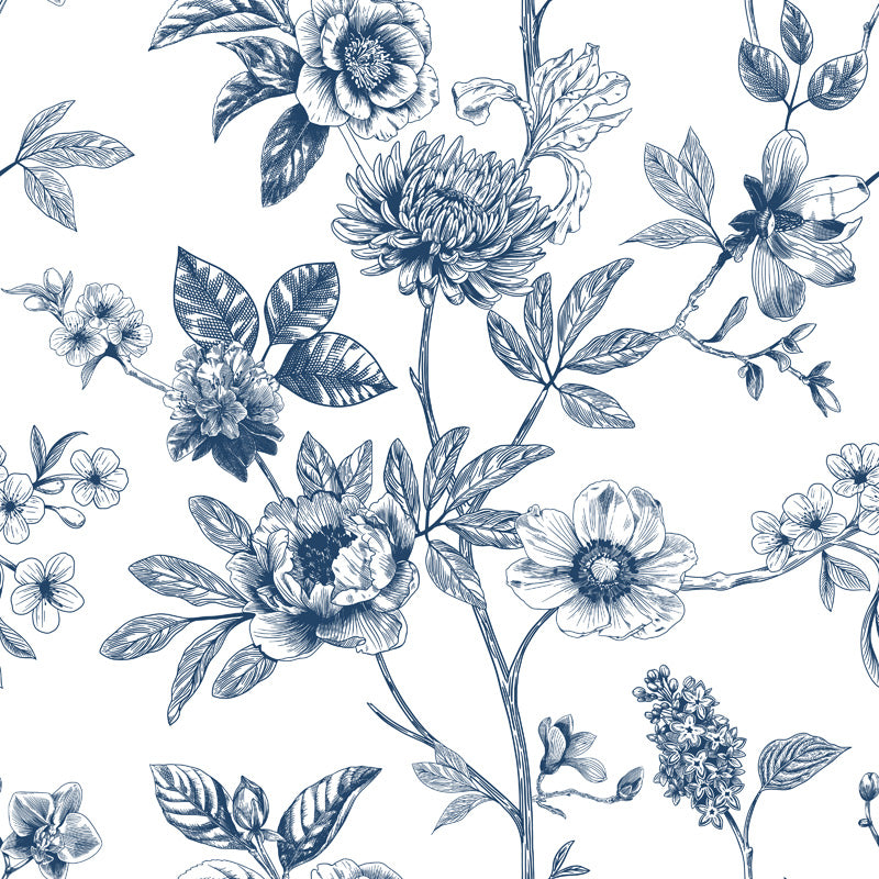 Elegant Botanical Toile Bloom Wallpaper