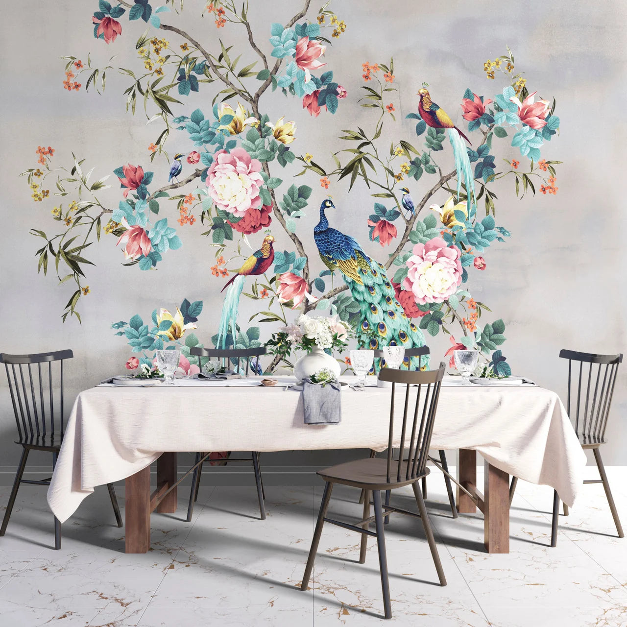 Peacock Garden Chinoiserie Wallpaper Mural
