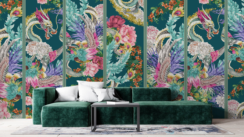 Dragon Phoenix Chinoiserie Wallpaper