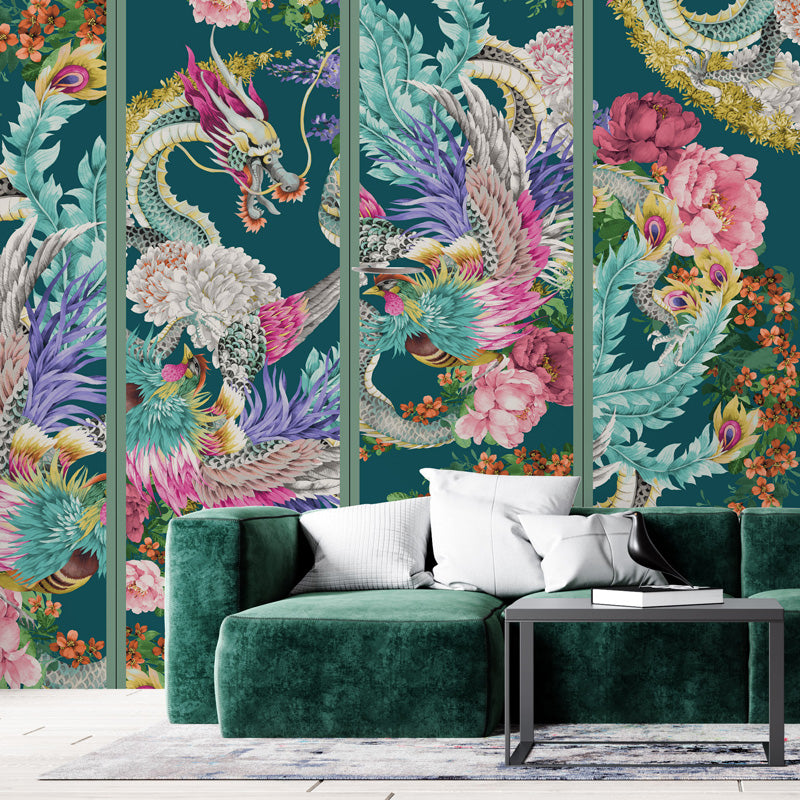 Dragon Phoenix Chinoiserie Wallpaper