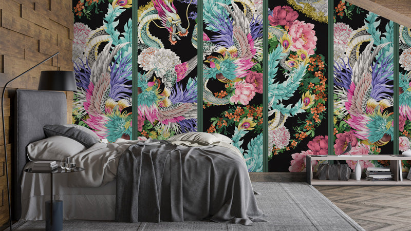 Dragon Phoenix Chinoiserie Wallpaper