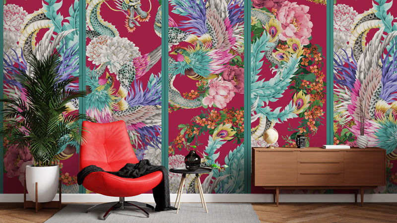 Dragon Phoenix Chinoiserie Wallpaper