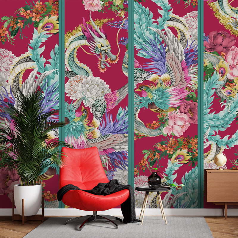 Dragon Phoenix Chinoiserie Wallpaper