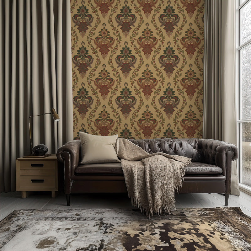 Ornate Botanical Damask Wallpaper