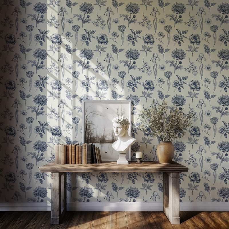 Classic Botanical Sketch Toile Wallpaper