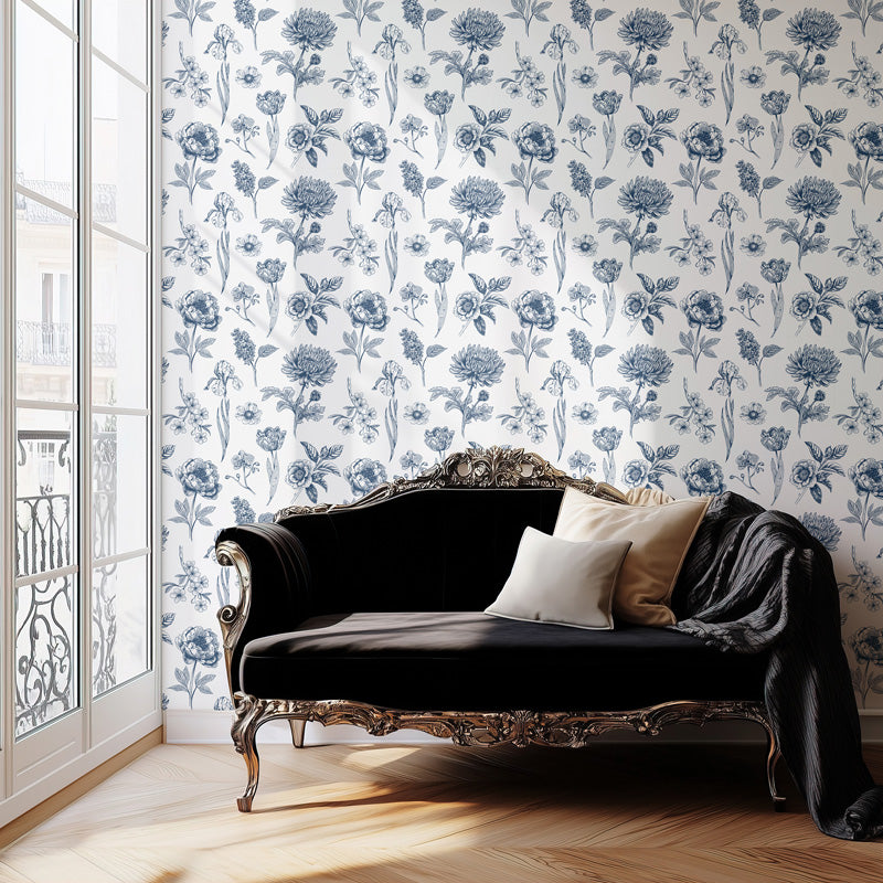 Classic Botanical Sketch Toile Wallpaper
