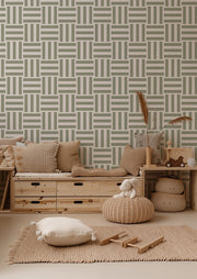 Sage Grid Weave – Geometric Wallpaper in Soft Green