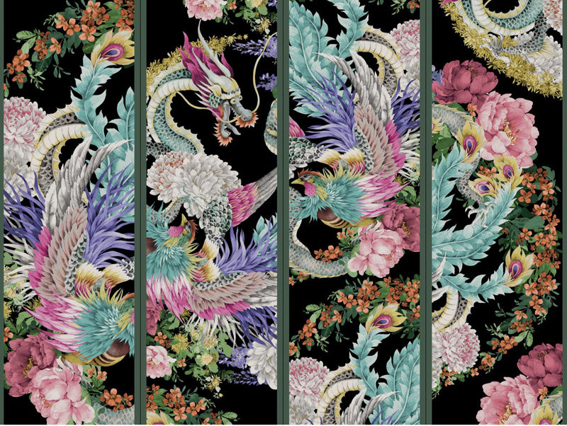 Dragon Phoenix Chinoiserie Wallpaper