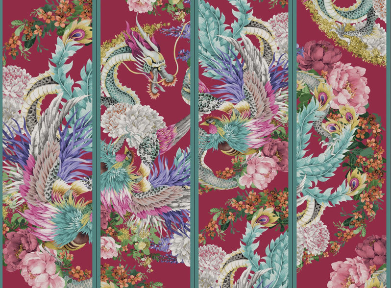 Dragon Phoenix Chinoiserie Wallpaper