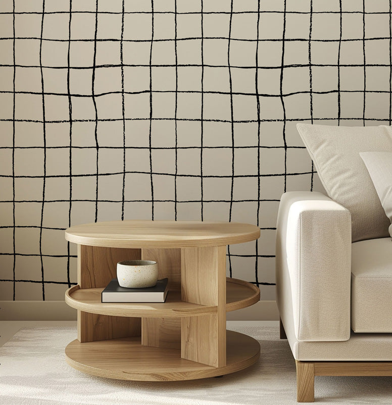 Hand-Drawn Grid – Wallpaper in Contemporary Neutrals