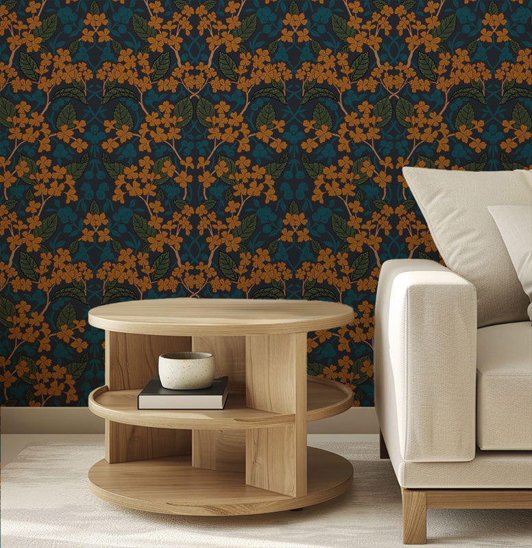 Midnight Botanica Floral Wallpaper – Decorative Botanical Pattern