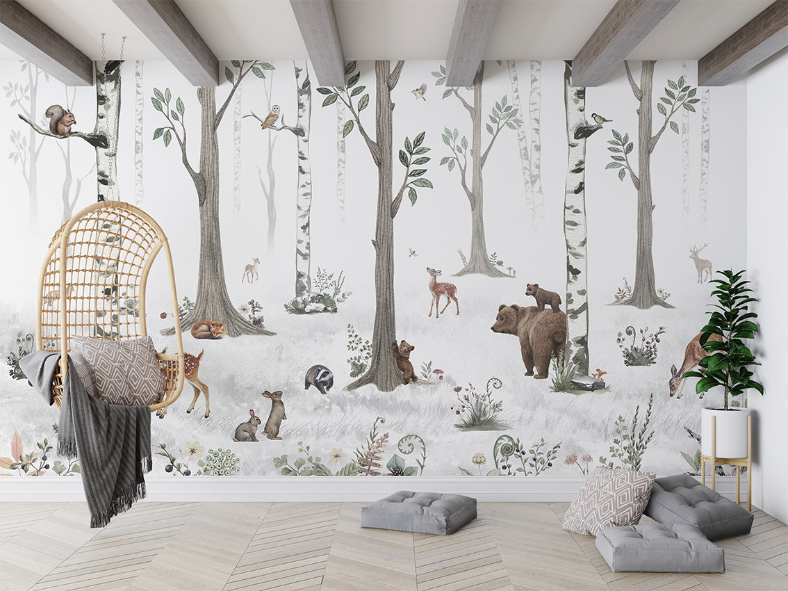 White Forest Woodland Wallpaper Mural