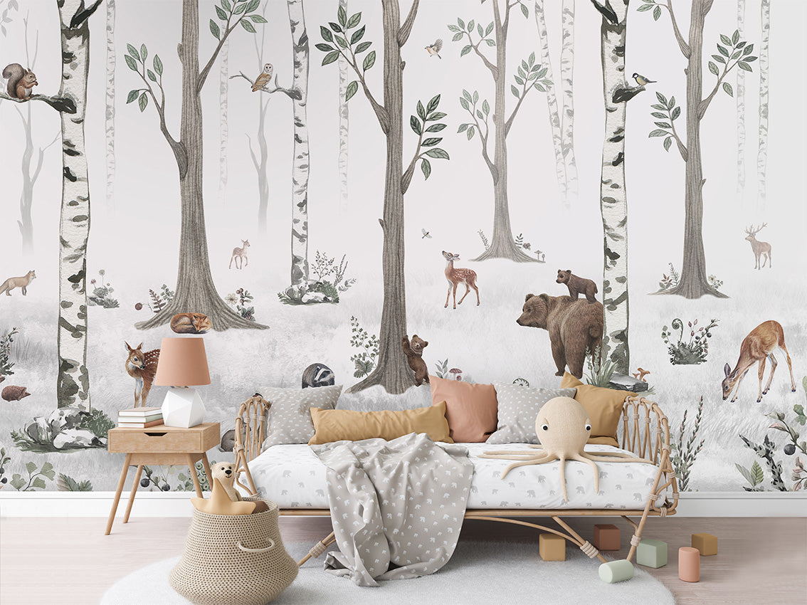 White Forest Woodland Wallpaper Mural