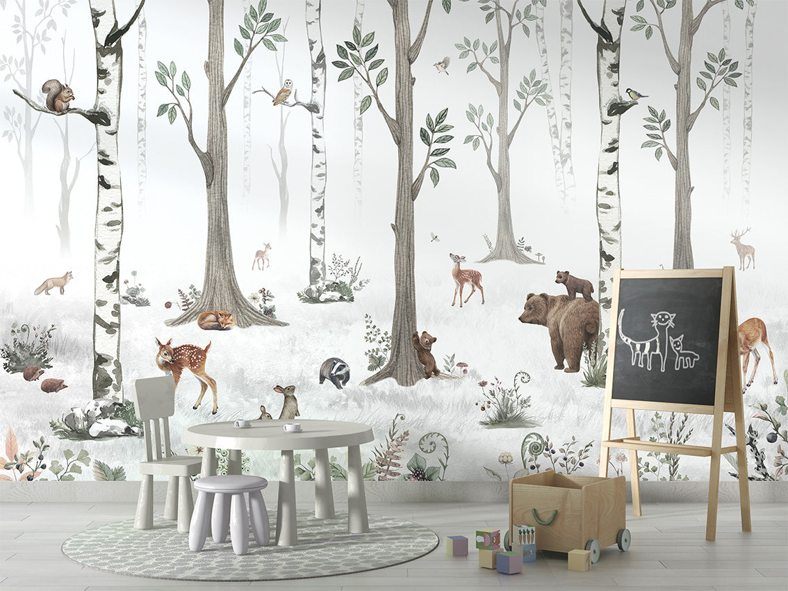 White Forest Woodland Wallpaper Mural