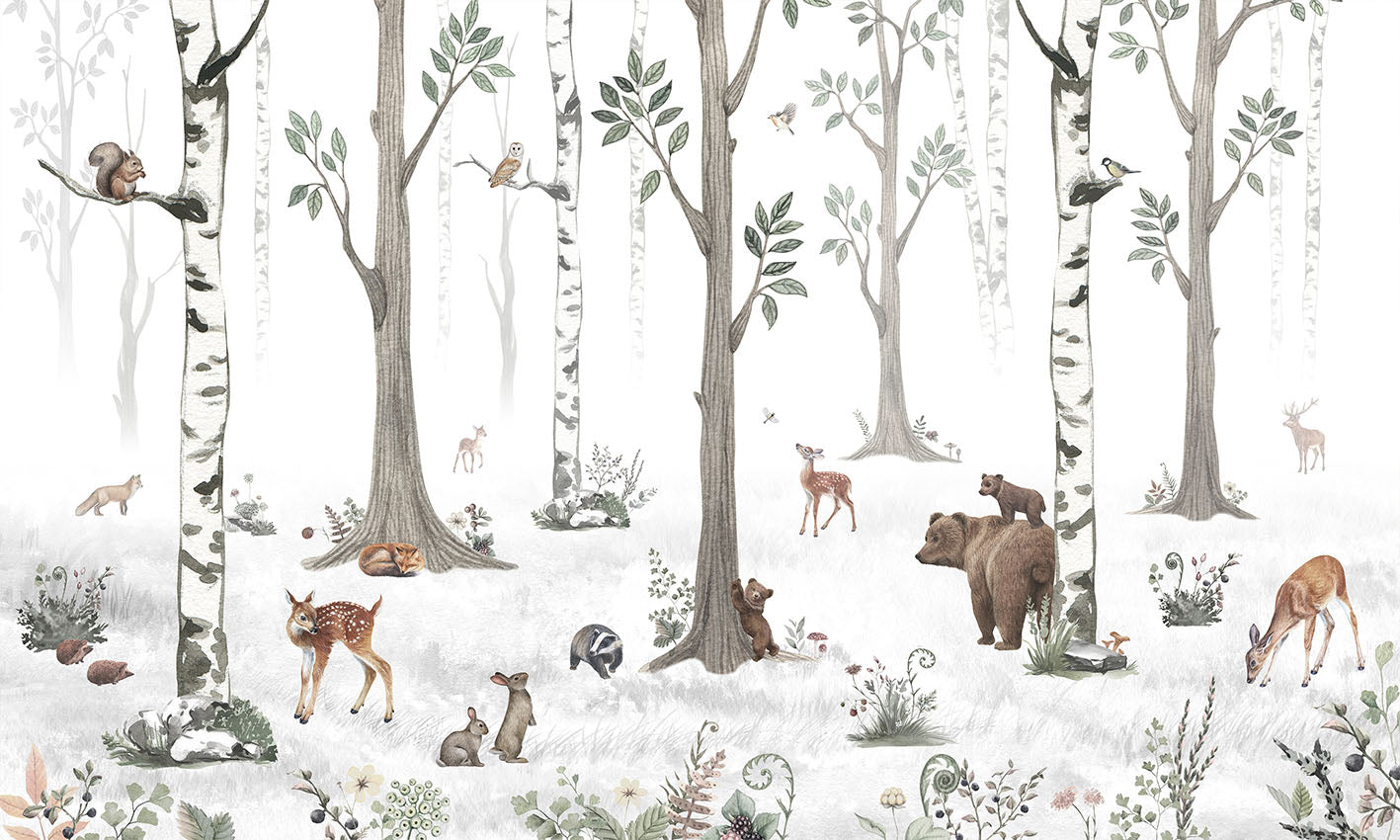 White Forest Woodland Wallpaper Mural
