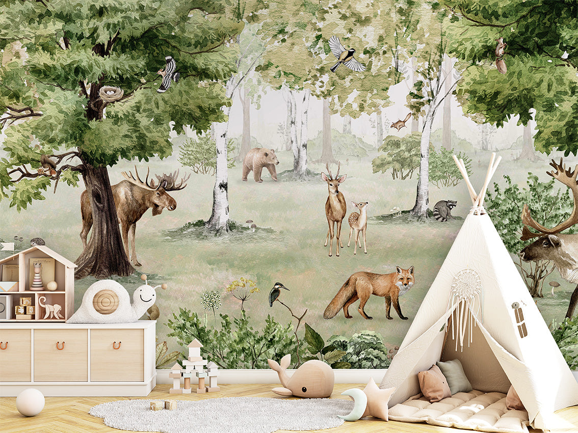 Woodland Wonders Forest Animal Wallpaper Mural