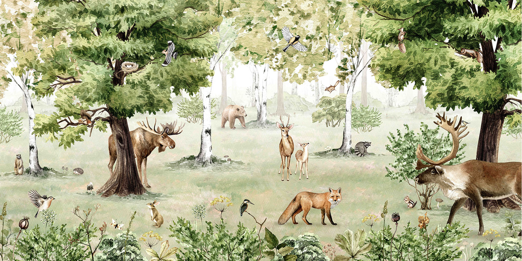 Woodland Wonders Forest Animal Wallpaper Mural