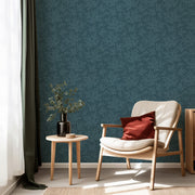 Tonal Blue Leaf Pattern Wallpaper