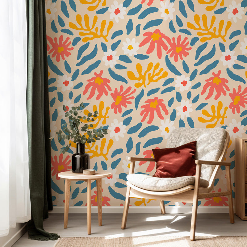 Sunny Petals – Abstract Floral Wallpaper in Warm Neutrals