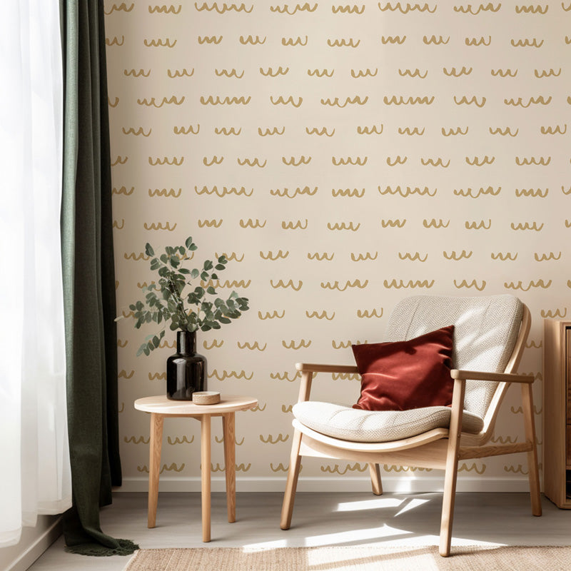 Wavy Brushstroke Lines – Wallpaper in Neutral Tones
