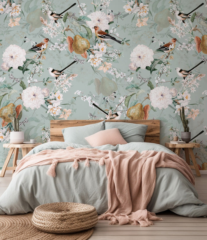 Garden Whispers – Floral & Bird Wallpaper