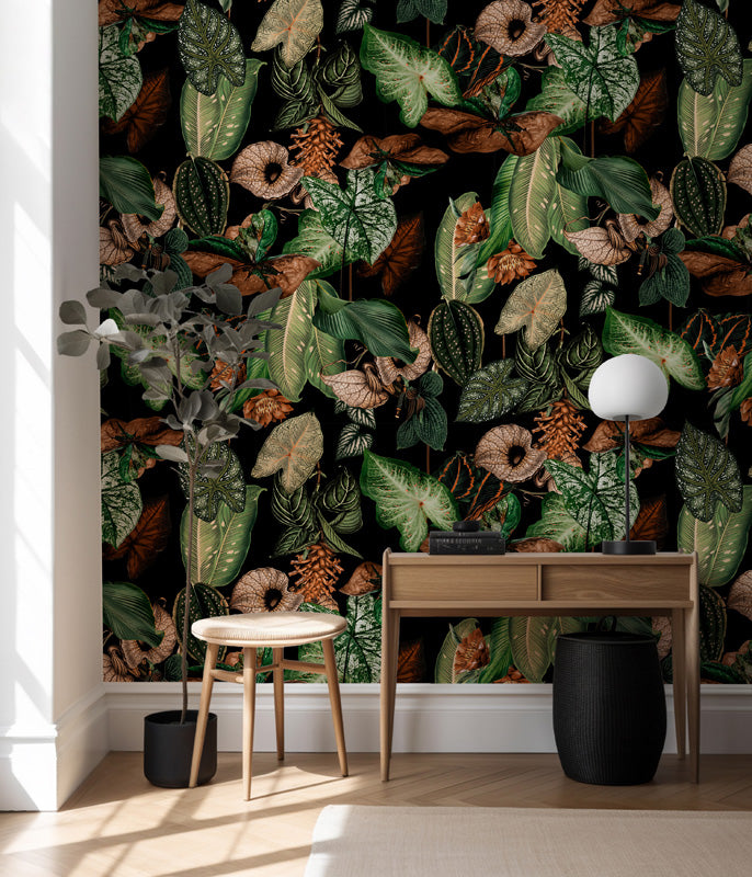 Verdant Noir Botanical Wallpaper