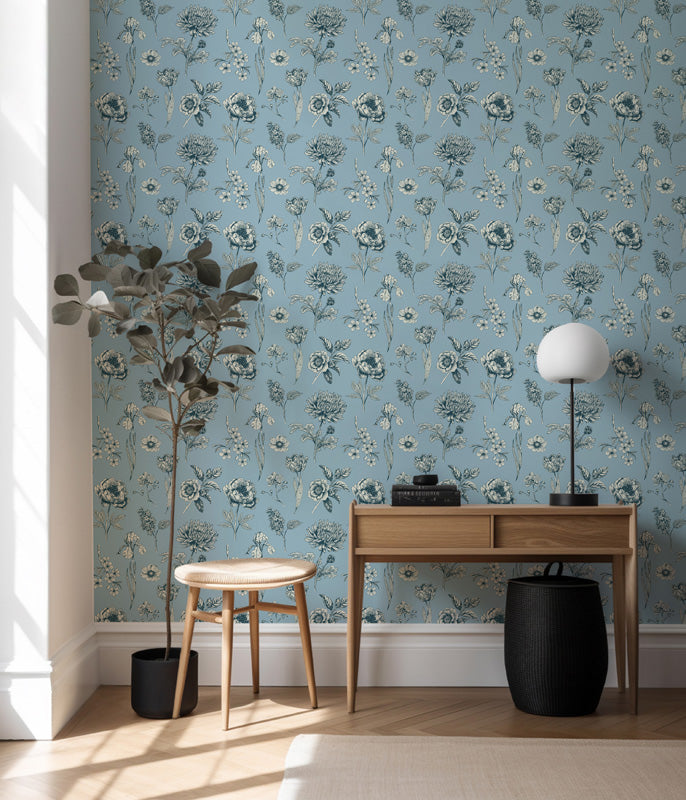 Classic Botanical Sketch Toile Wallpaper