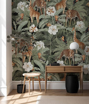 Savannah Reverie – Jungle Animals Wallpaper in Green & Neutrals