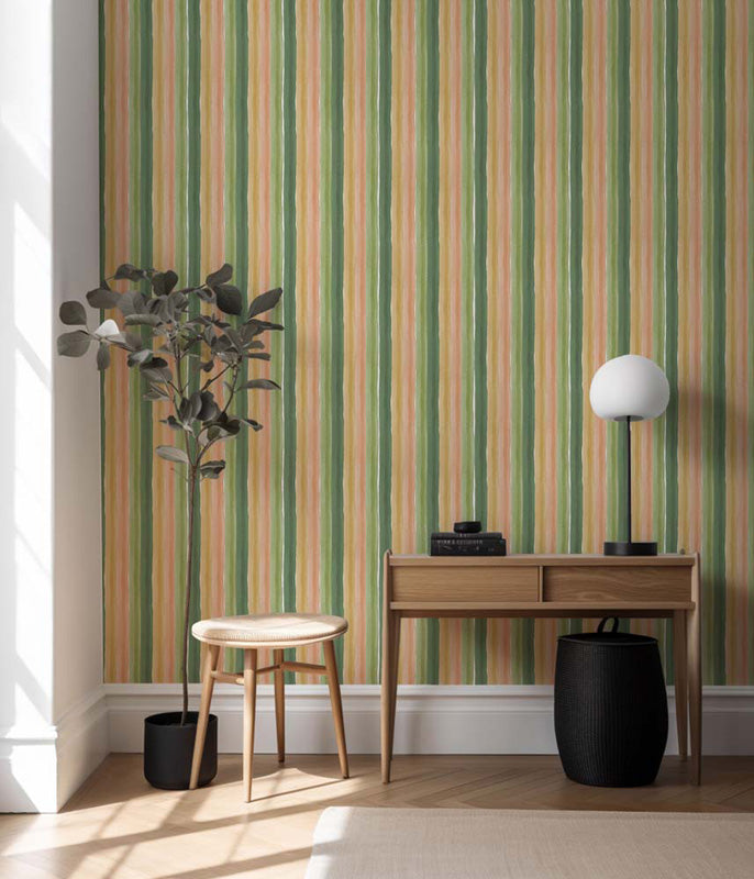 Meadow Wash Stripe – Soft Watercolour Striped Wallpaper