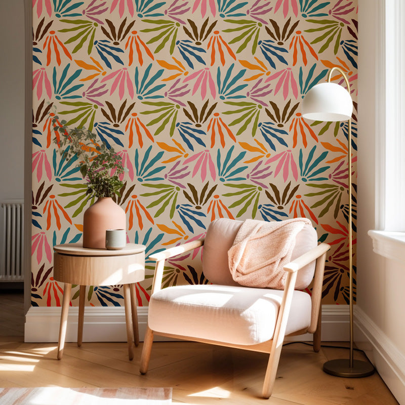 Radiant Bloom Floral Wallpaper – Playful Botanical Pattern