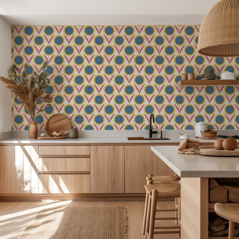 Sunburst Bloom – Retro Floral Wallpaper