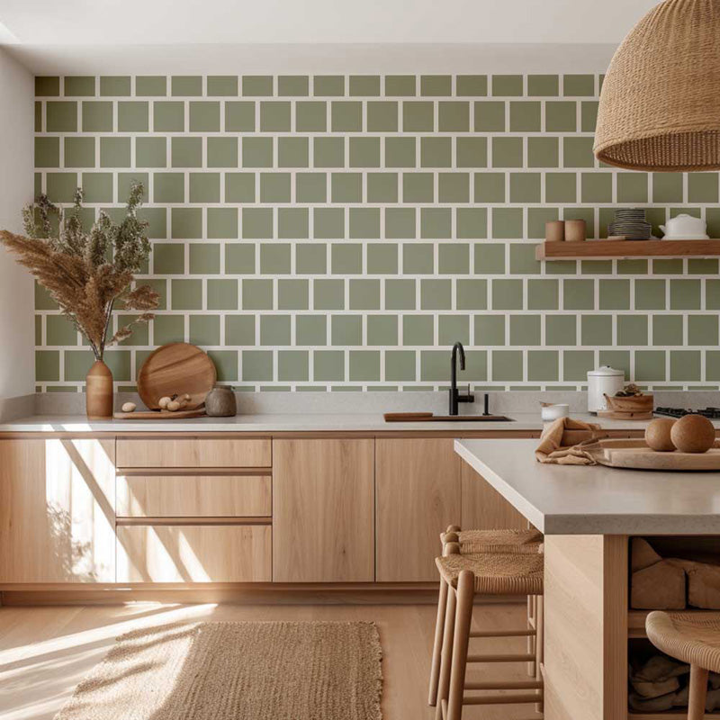 Sage Block Brick – Geometric Wallpaper in Soft Green