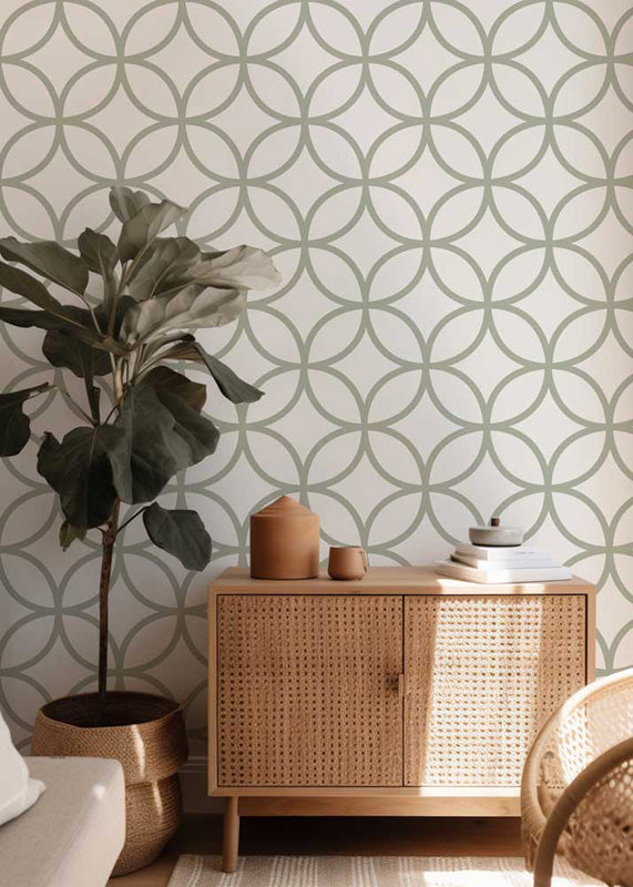 Olive Lattice Loop – Geometric Wallpaper in Soft Green