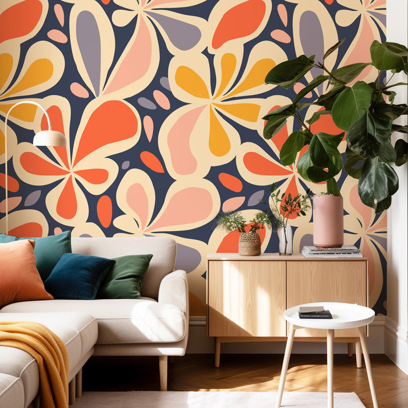 Petal Pop – Abstract Floral Wallpaper in Navy & Peach