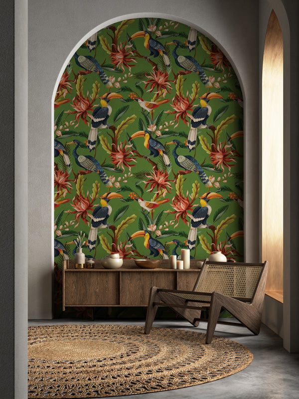 Tropical Hornbill Garden – Exotic Bird Wallpaper