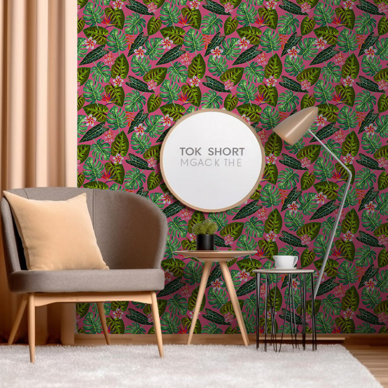 Tropical Pink Paradise – Botanical Wallpaper in Green & Hot Pink