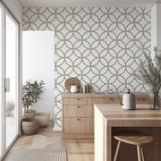 Olive Lattice Loop – Geometric Wallpaper in Soft Green