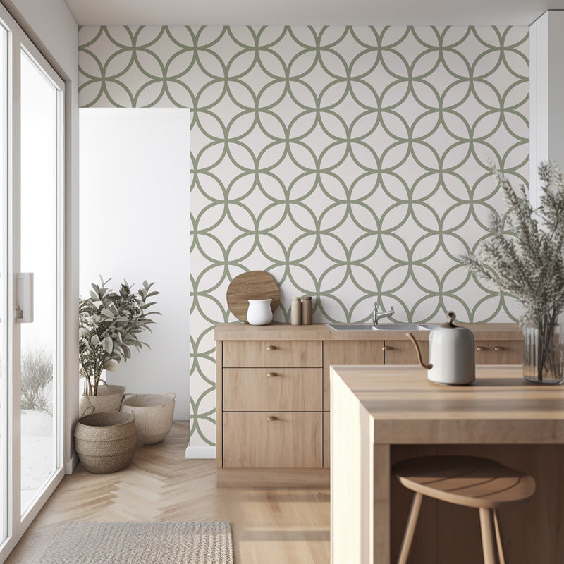 Olive Lattice Loop – Geometric Wallpaper in Soft Green